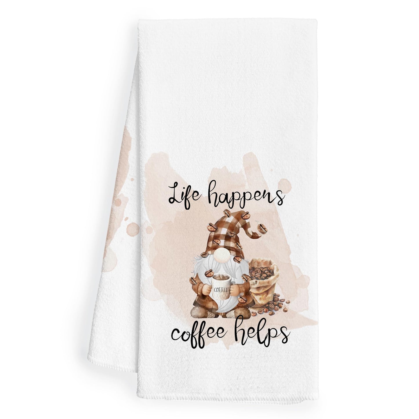 WFSM Coffee Gnomes Kitchen Towels - Coffee Gnome Decor Hand Towels Coffee Decor Coffee Kitchen Towels Coffee Towels Life Happens Coffee Helps Coffee Decorations Coffee Bar Decor 16×24 Inches